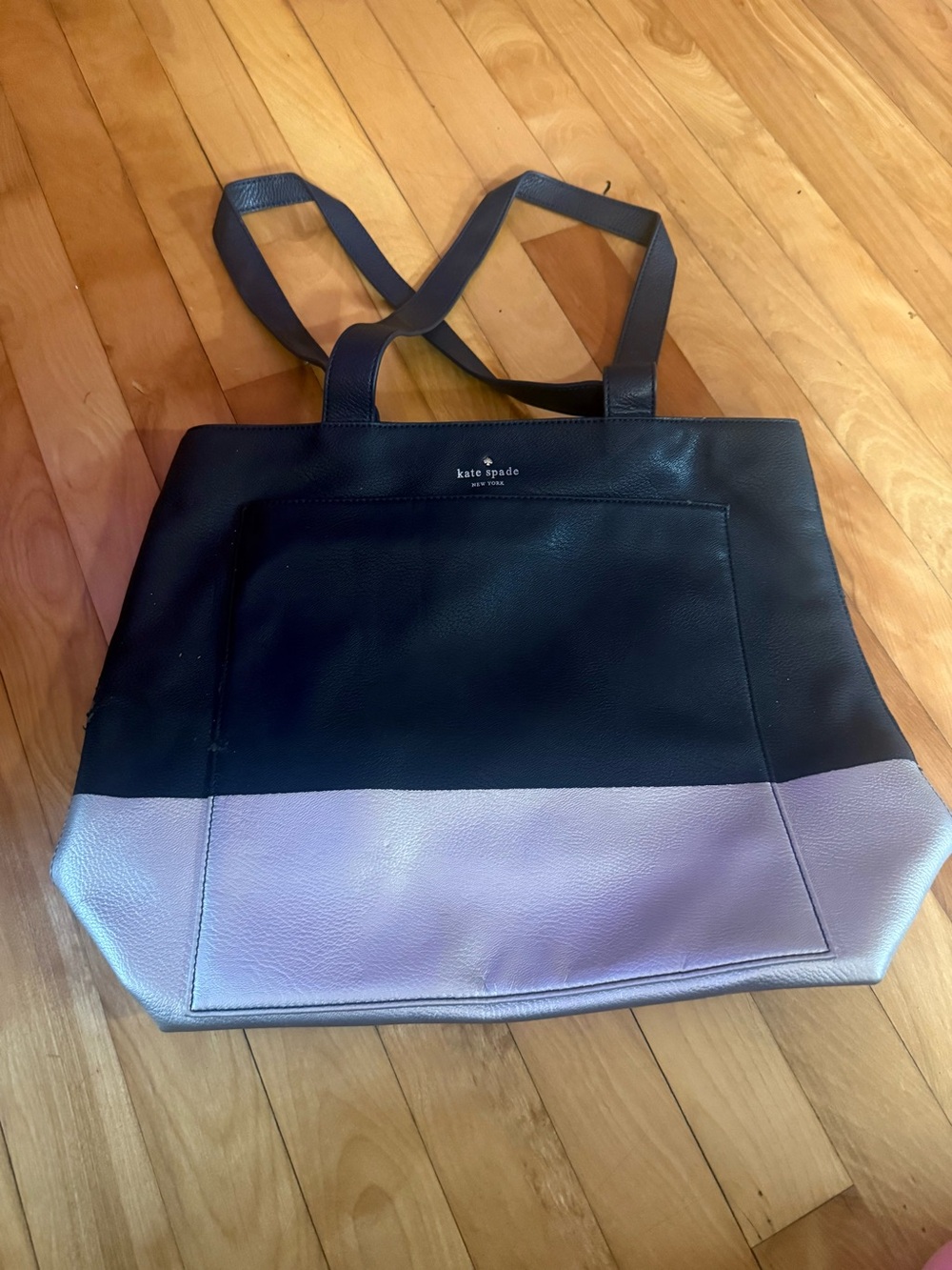 kate spade Colorblock Leather Tote - Navy Blue  & Silver